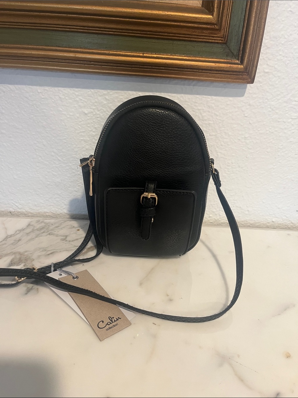 Black Pebbled Leather Mini Crossbody